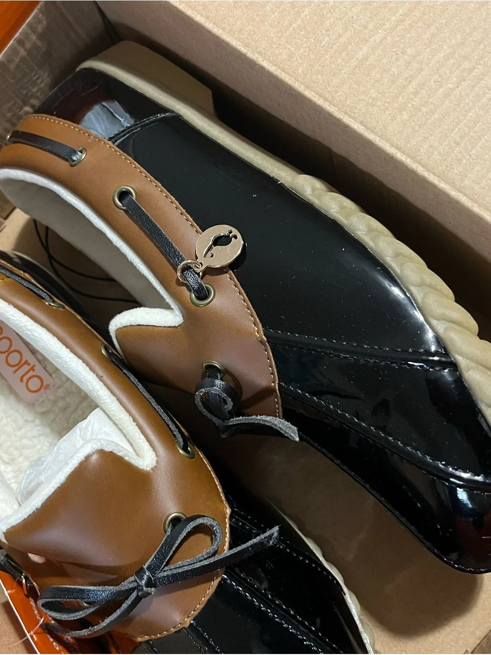Sporto Black and Brown Women's Duck-Style Slip-On Boots Size 9 New in Box
